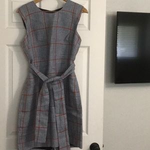 JCrew Navy Plaid Patterned Linen Dress